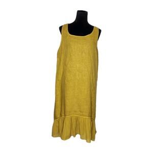 Vanessa Alexandra Linen Midi Dress Yellow Made in Italy Ruffle Hem Size M Boho